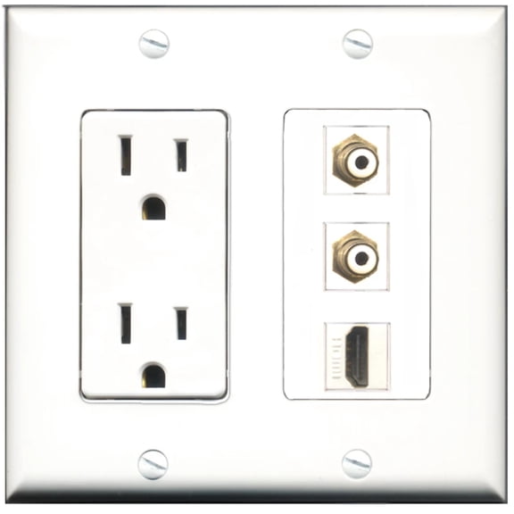 Ultra Spec Cables 15 Amp Power Outlet 1 Port HDMI 2 Port RCA Wall Plate