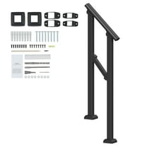 KFFKFF Outdoor Step Handrails, Kit for 1-2 Step Stair, Carbon Steel Transitional Railings with Assembly Kit,Hand Rails Suited for Elderly,Applicable to Concrete Steps,Porch and Deck,Black Square Tube