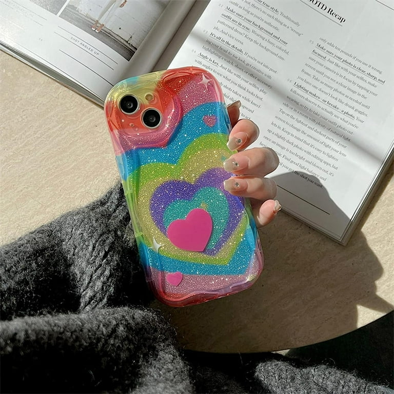 Rainbow Heart Phone Case Compatible with iPhone 11, Wavy Edge Cute