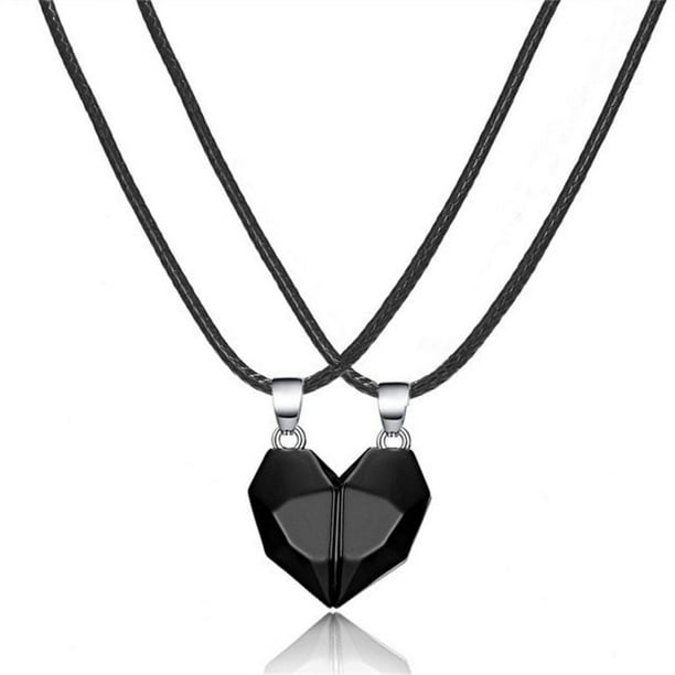 Amor de Pareja Collar Con Cinta Magnética, Collar Magnético de Corazón para Parejas, Collar de Acero Inoxidable con Piedra de Deseo, Collar de Atractivo Magnético para Novias, Collar de