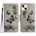 thumbnail image 2 of Feishell Wallet Case for iPhone 15 Plus,Retro PU Leather Butterfly Embossed Pattern Full Protection Anti-Scratch Magnetic Clasp Flip Holder Card Slots & Cash Pocket Phone Cover,Gray, 2 of 9