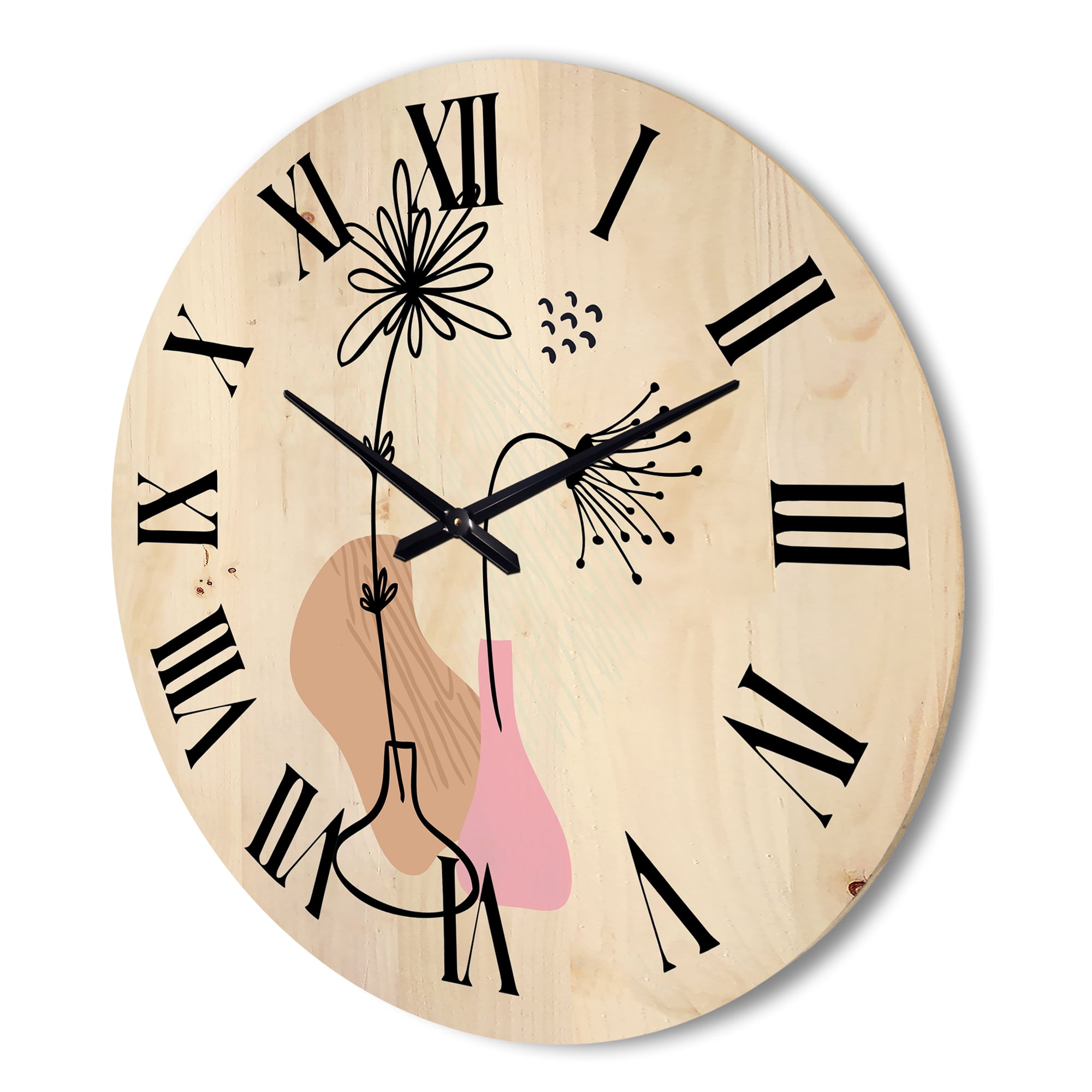 Designart 'Abstract Minimal Shapes Under Flowers III' Modern Wood Wall Clock