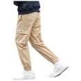 thumbnail image 4 of Boys Cargo Pants Wide Leg Baggy High Elastic Multi Pockets Lightweight Cotton Solid Color Streetwear Basketball 7-14 Years, 4 of 9