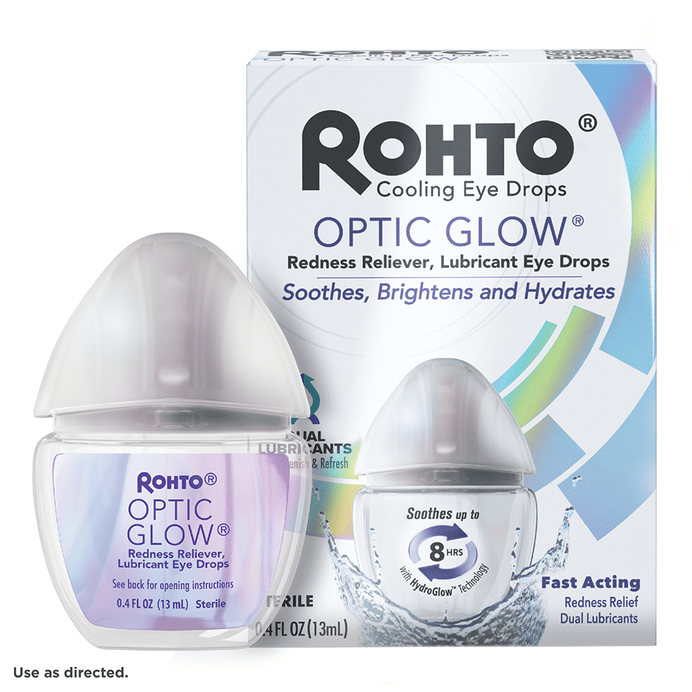 Rohto Optic Glow Cooling Eye Drops Redness Reliever/Lubricant, 0.4 fl oz