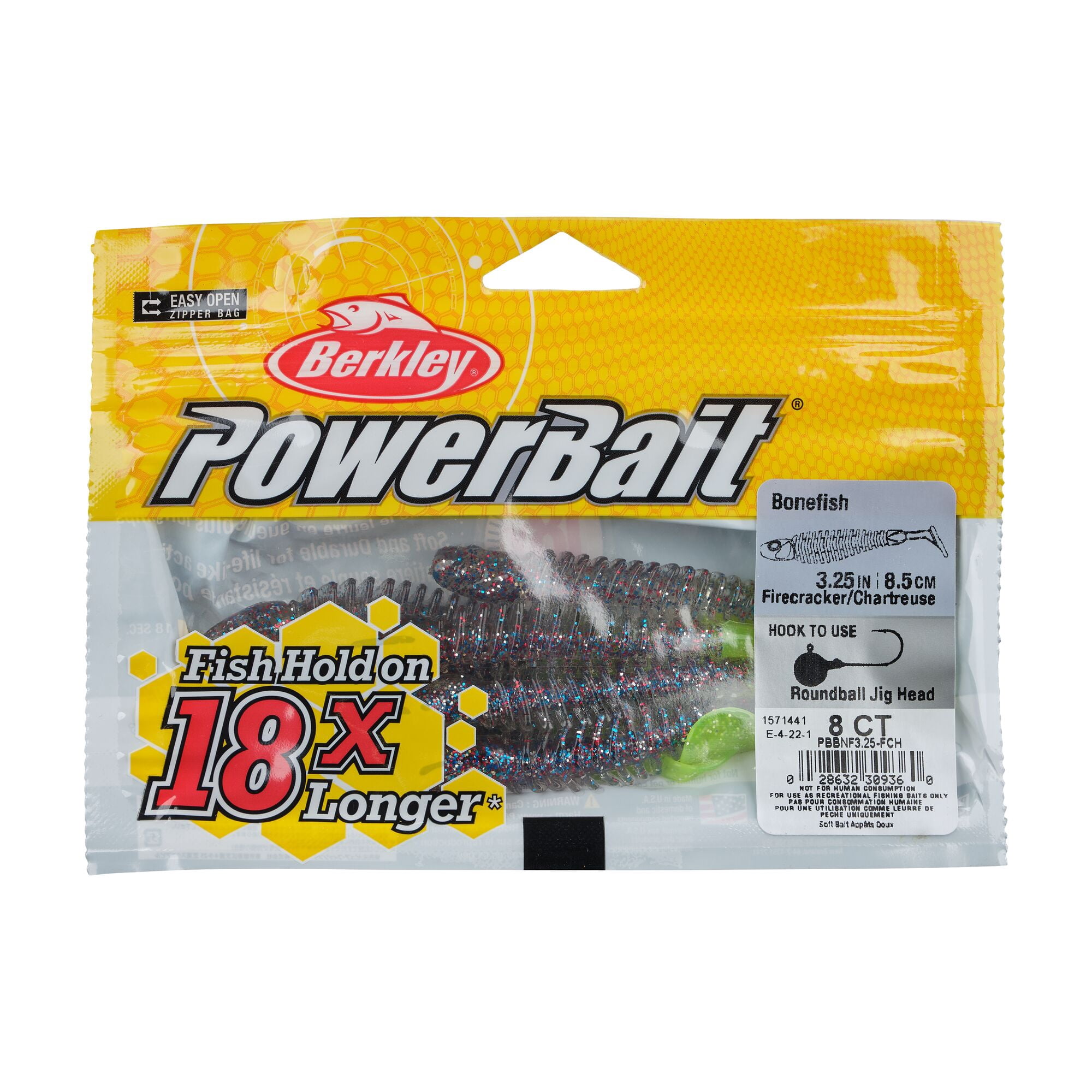Berkley PowerBait® Bonefish, 3.25 in, Swimbaits, Firecracker/Chartreuse (8 Count)