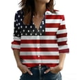 thumbnail image 2 of Xdegoge American Flag Button Down Shirts for Women 4th of July Long Sleeve V Neck Blouse Retro Stars and Stripes Patriotic Tops Casual Independence Day Clothes, 2 of 5