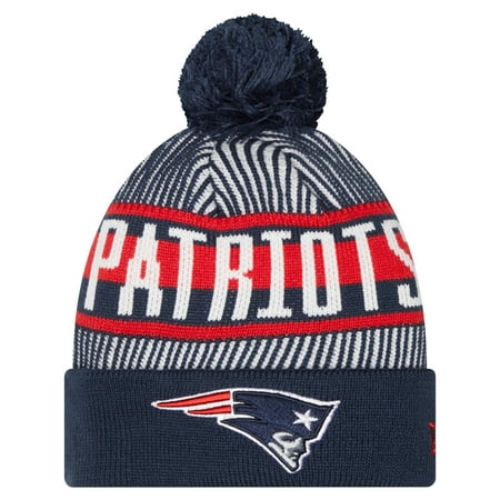 Youth New Era Navy New England Patriots Striped Cuffed Knit Hat with Pom