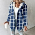 thumbnail image 2 of Women Plaid Hooded Jackets Drawstring Fall Long Sleeve Button Down Shackets Winter Warm Trendy Fashion Loose Clothing, 2 of 5