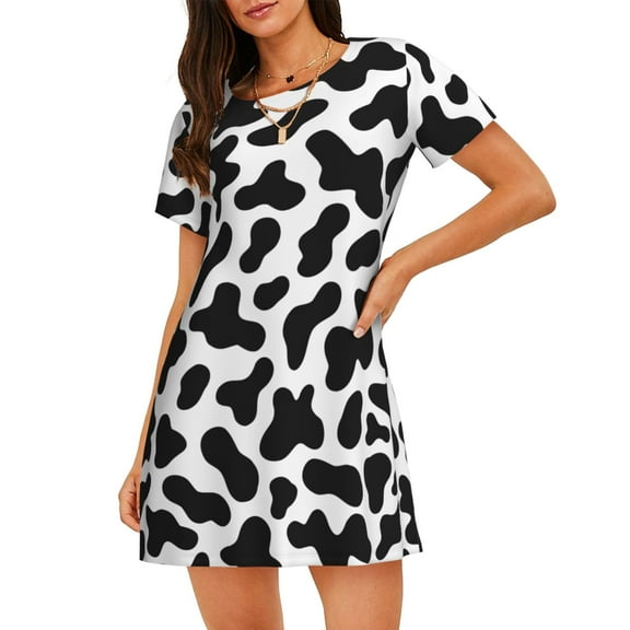 Black And White Cow Pattern Women'S Nightgown Sleepwear Short Sleeves Nightshirt Loose Comfy Pajama Xx-Large