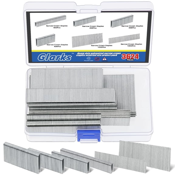 3624Pcs 18 Gauge Narrow Crown Staples & Brad Nails Assortment Kit for Electric Stapler Pneumatic Tools