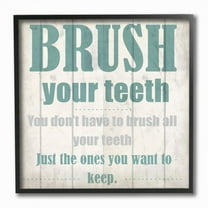 Stupell Industries Brush Your Teeth Funny Word Bathroom Wood Textured Design Framed Giclee Texturized Art by Kimberly Allen