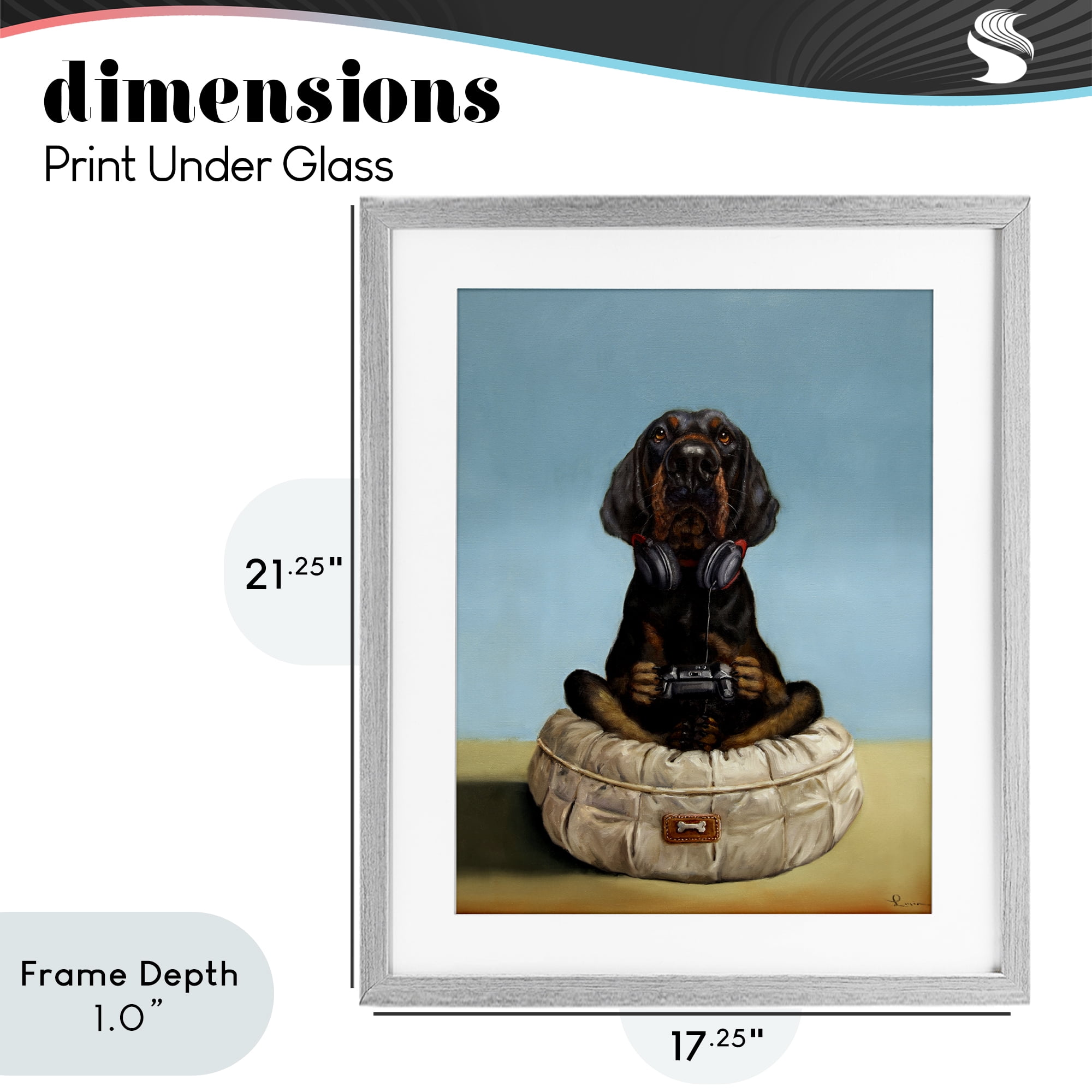 Stupell Industries Game Boy Playing Dog Gray Framed Print Under Glass, design by Lucia Heffernan