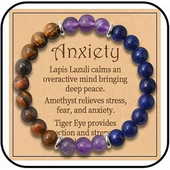 Anxiety Beaded Bracelet for Women Natural Healing Crystal Bracelet Yoga Beads Chakra Bracelets Triple Protection Bracelet Handmade Stretch Fidget Bracelet Tiger Eyes Bracelet for Men Good Luck Jewelry