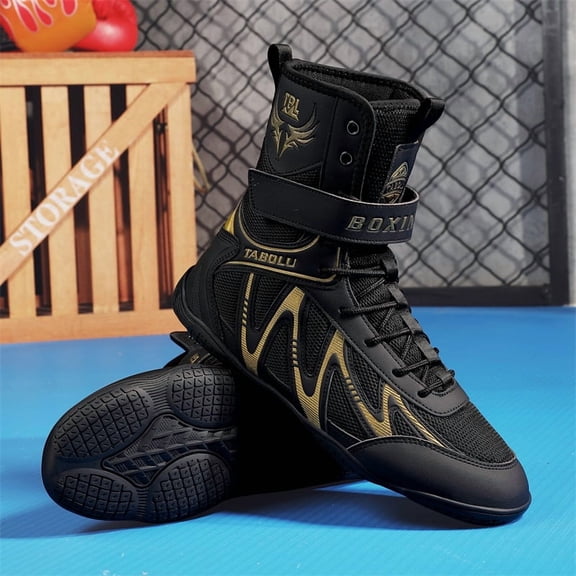 Men's High Top Boxing Wrestling Shoes Lightweight Breathable Mesh High Ankle Support Non Slip Rubber Sole Professional Combat Sports Gym Training Sneakers