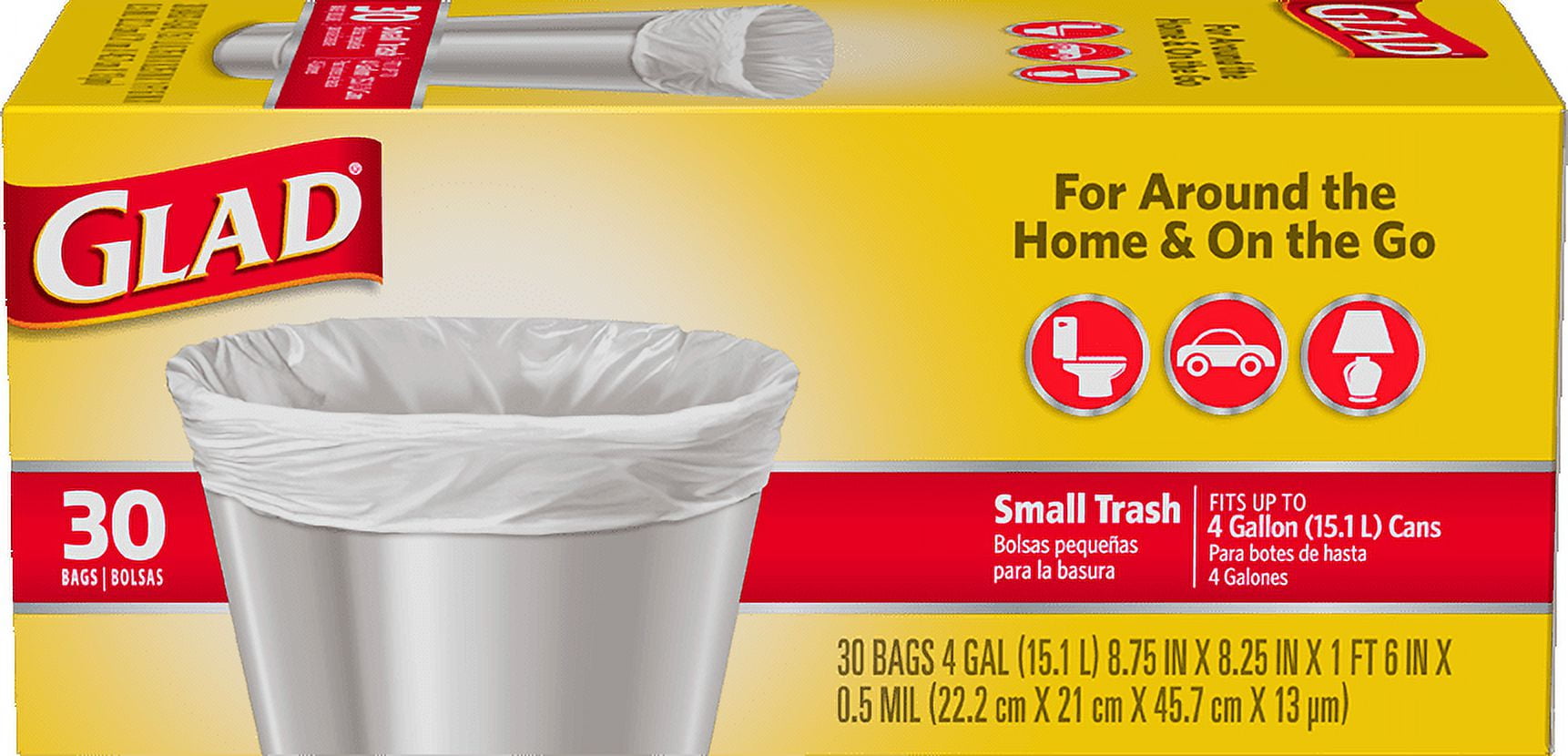 Glad Small 4 Gallon Trash Bags, 30 per Box, Pack of 6 (Total of 180 Bags)
