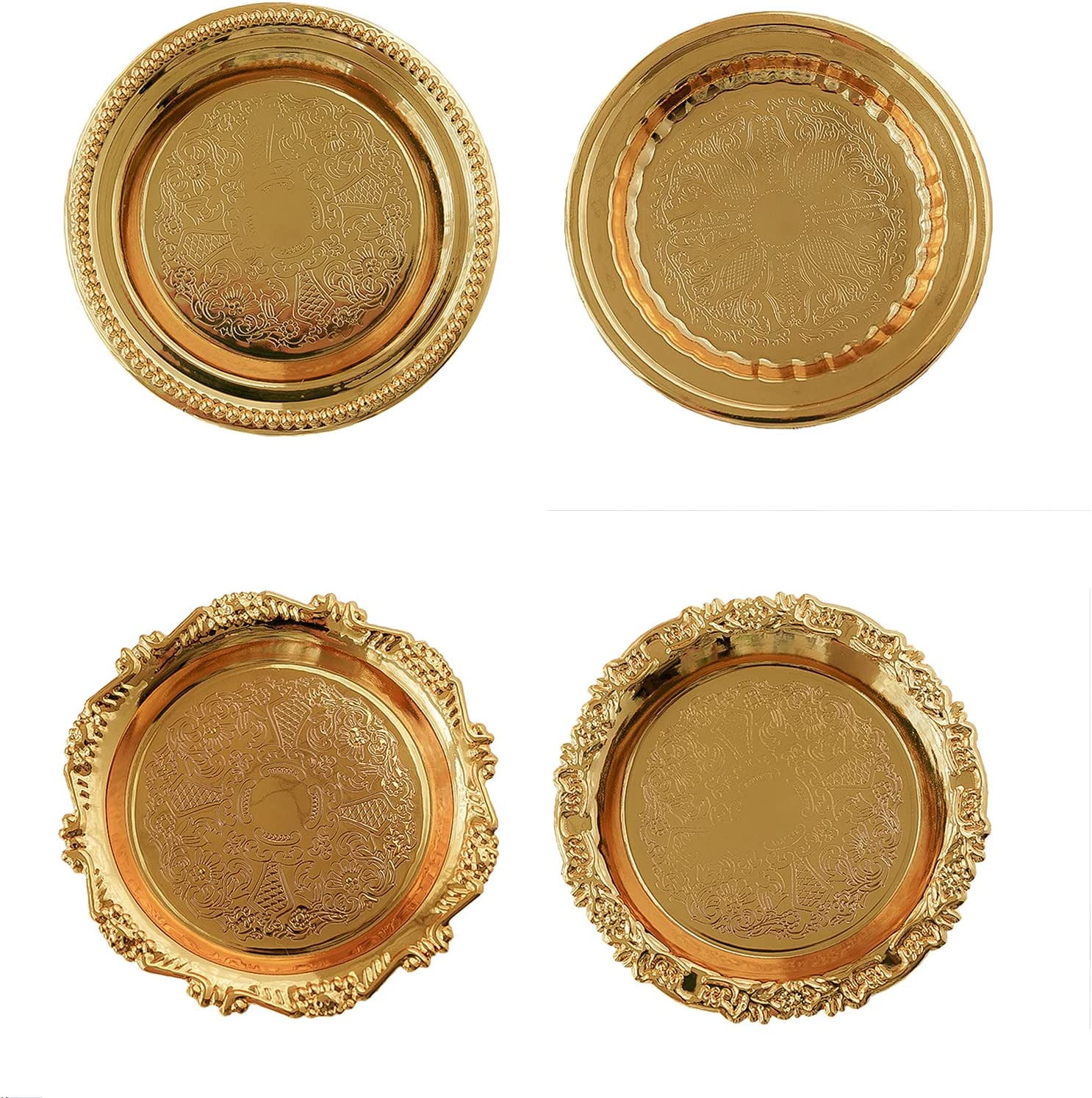 4 Pcs Gold Round Candle Plate, Decorative Candle Display Tray Dish Mat