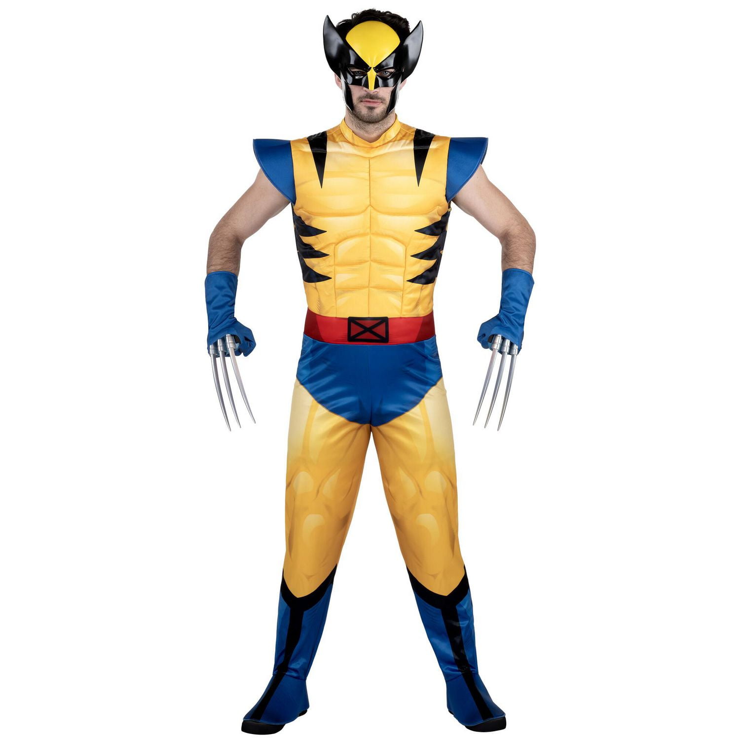 MARVEL Adult Wolverine Costume - Padded Jumpsuit, Gloves, Detachable Claws, and 3D Plastic Mask