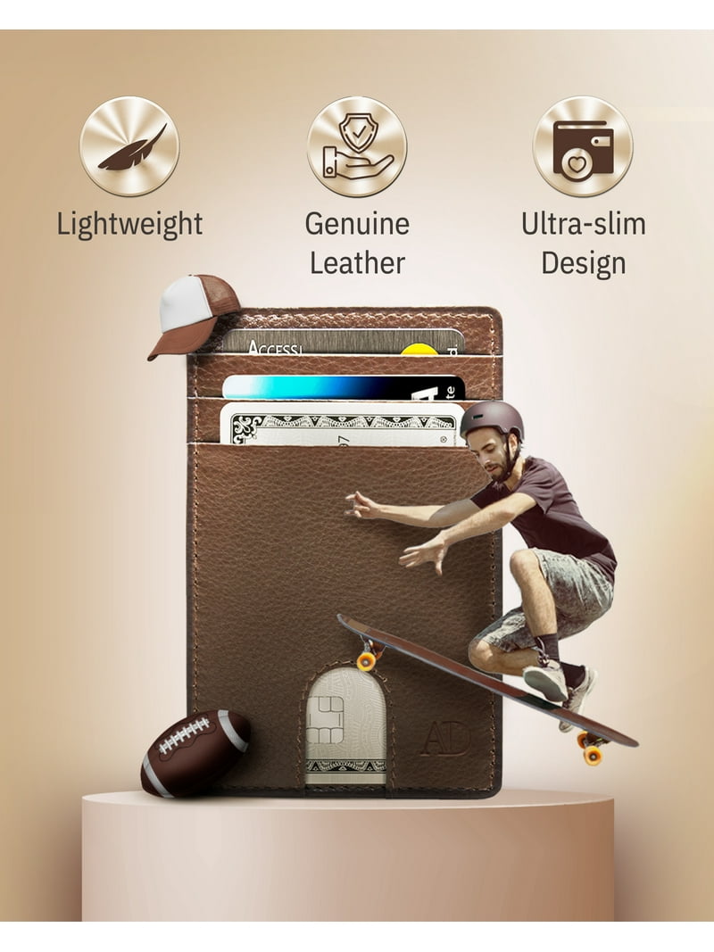 Slim Minimalist Genuine Leather RFID Blocking Wallet For Men & Women