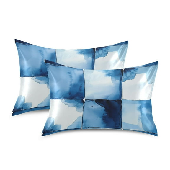 Yayeee Pillowcase Standard Size Set of 2 Satin Wrinkle Resistant Pillow Case, Blue Pattern