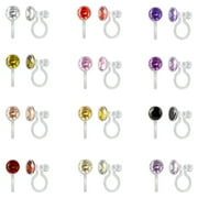 JUSTJANDM 12 Pairs Invisible Plastic Clip On Earrings for Sensitive Ears, Cubic Zirconia Birthstone Stud Earrings Set for Non Pierced Ears Women Girls