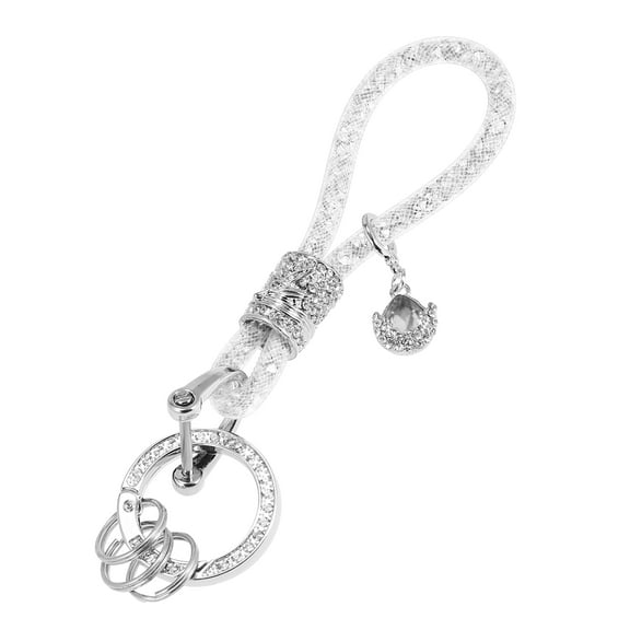 Vehicle Faux Crystal Keychain Ring Key Fob Accessories Universal with Bling Rhinestones Replacement Silver Tone