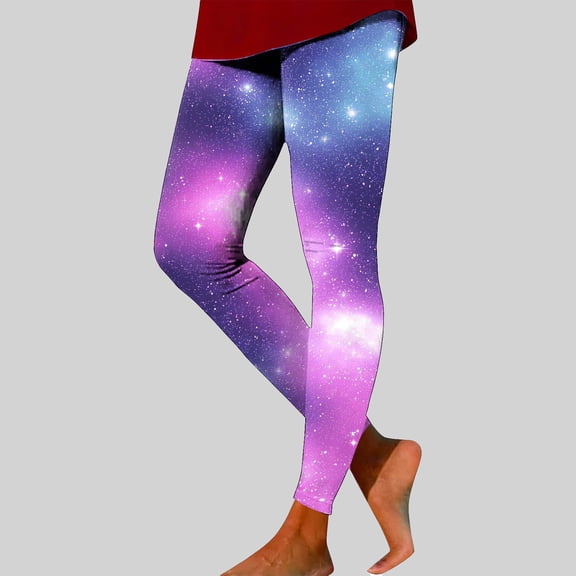 Mceream Leggings for Women Tummy Control Cotton High Waisted Yoga Pants Workout Gym Joggers Fashion Graphic Printed Stretchy Tights Blue L