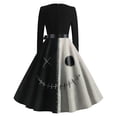 thumbnail image 5 of Women's Halloween Dress Skeleton Witch Hat V Neck Hepburn Cocktail Retro Tea Length Dress Long Sleeve 1950s Vintage Casual Dress with Belt M, 5 of 5