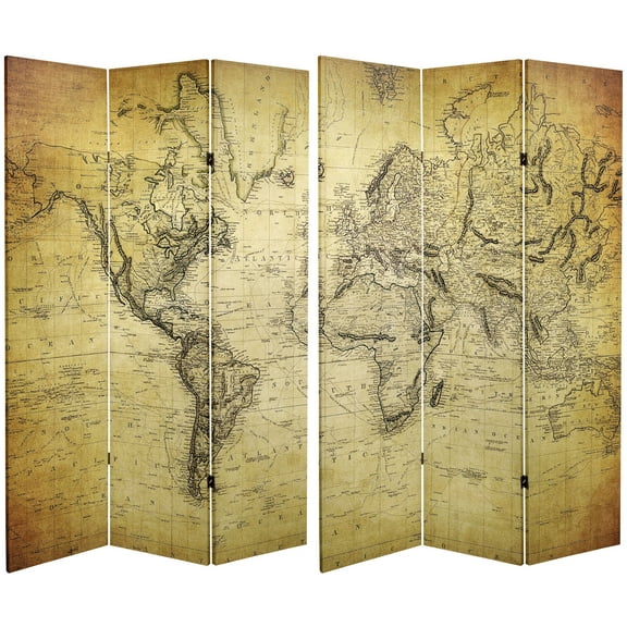 Oriental Furniture 6 ft. Tall Vintage World Map Canvas Room Divider - 3 Panel