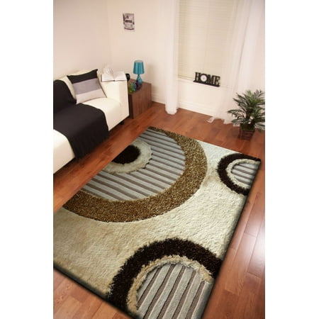 Hand Tufted Beige Polyester Beige Shag 100 Percent Polyester Hand Tufted & Hand Made Home Doormat Area Rug (Exact Size 2 Feet x 3 Feet) ()