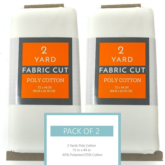Shason Textile Craft Quilting Poly Cotton 2 Yards Precut Fabric, White (Pack of 2)