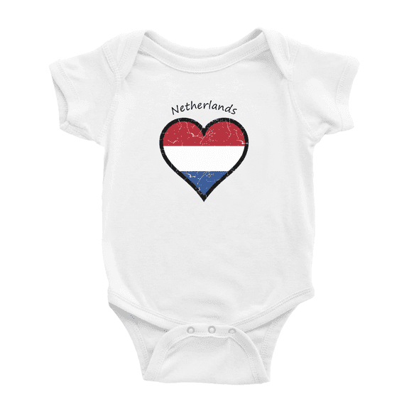 Netherlands Flag Heart Love Funny Baby Bodysuit Boy Girl Clothes