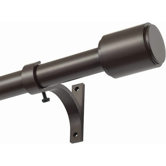 1" Window Treatment Curtain Rod with Cylindrical Cap Finials, Single Drapery Rod Adjustable Length 72-144", Bronze