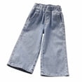 thumbnail image 2 of uublik Children's Jeans 3-14 Years Kids Girls Casual Baggy Wide Leg Denim Pants Elastic Waist Casual Jeans Elastic Waist Wide Blue, 2 of 5