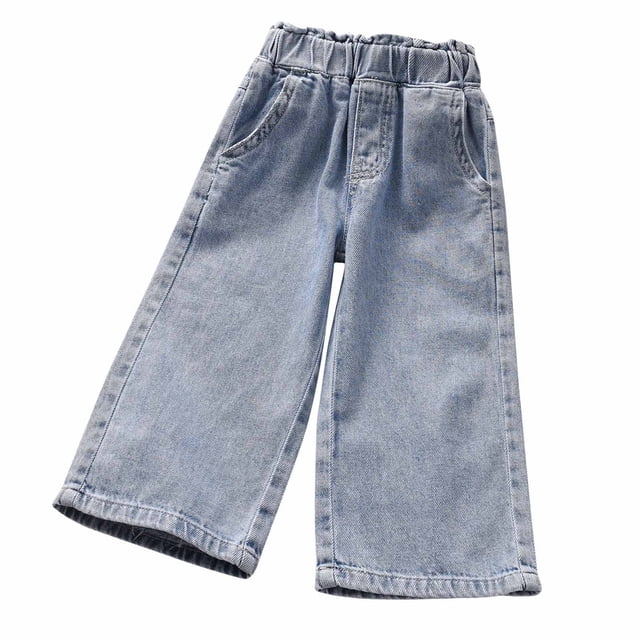 Denim Pants for Kids , Mid-Waist Loose Fit Straight Leg with Embroidered Detail and Functional Pockets Suitable for Daily Wear and Parties 100% Cotton Blend