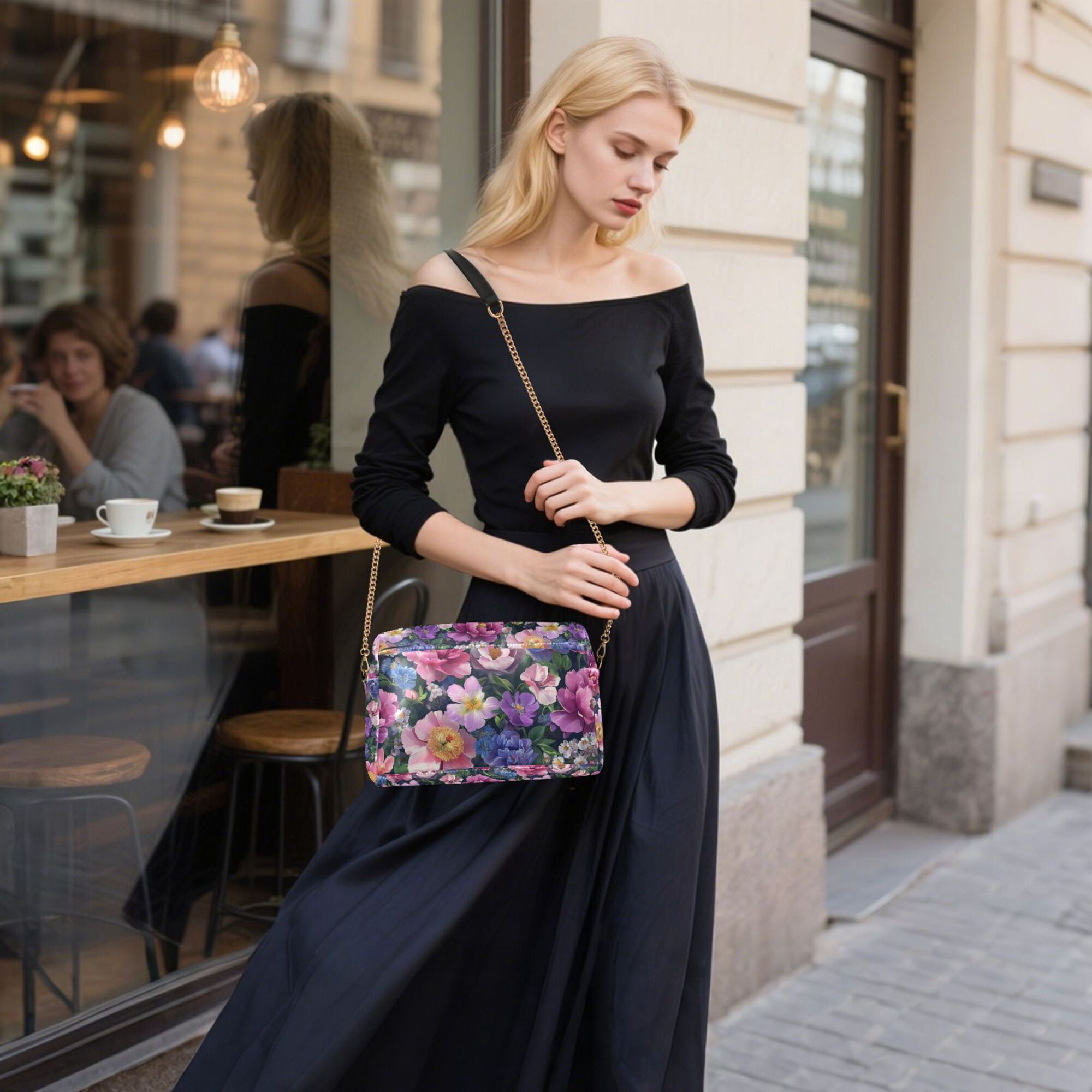 FORMRS Women Crossbody Purse with Chain Strap Vegan Leather Shoulder Handbag, Soft Pinks Flowers