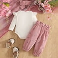 thumbnail image 5 of mgoYE Newborn Baby Girl Clothes Rib Frill Romper Pants Set Infant Girl Fall Winter Outfits with Headband, Cute Baby Clothes, 5 of 9