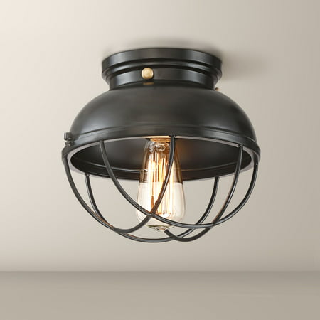 360 Lighting Vintage Industrial Ceiling Light Flush Mount Fixture LED Black 10 1/2