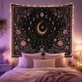 thumbnail image 2 of Golden Crescent Moon & Floral Night Sky Against Deep Black Background, Mystical Celestial for Space Lovers, Botanical Wall Art, Birthday Gift, Tapestry Wall Hanging for Bedroom and Dorm, 2 of 7