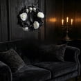 thumbnail image 6 of AZXY Gothic Halloween Front Door Wreath, Black White Rose Skull Wreath with Satin Bow, Indoor Outdoor Spooky Halloween Decor for Window Mantel Home Party, 6 of 6