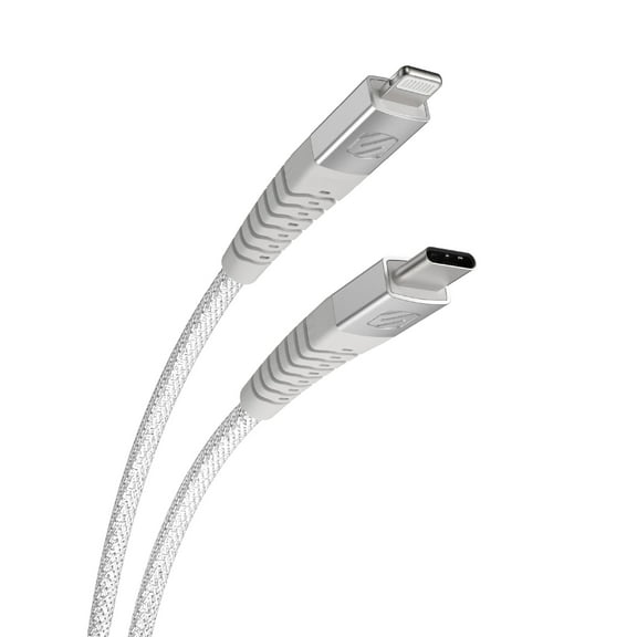 Scosche HDCi4B4WT-SP Strikeline Heavy-Duty MFi Certified Premium Charge & Sync Braided Cable for Lightning and USB-C Devices 4-ft. White/Silver