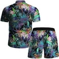 thumbnail image 4 of Danhjin Men's Hawaiian Shirt and Short Pants 2 Piece Vacation Outfits Sets Casual Button Down Beach Floral Suits on Clearance, 4 of 9