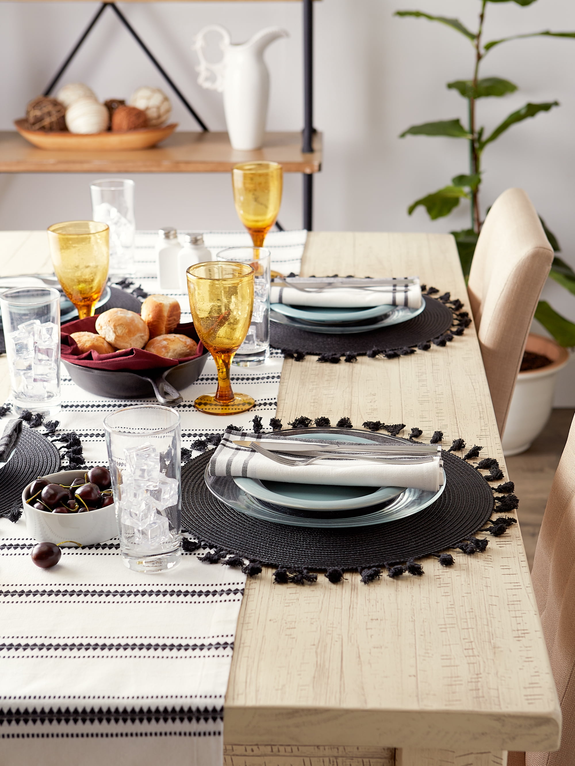 Black Tassel Fringe Pp Woven Round Placemat Set of 6