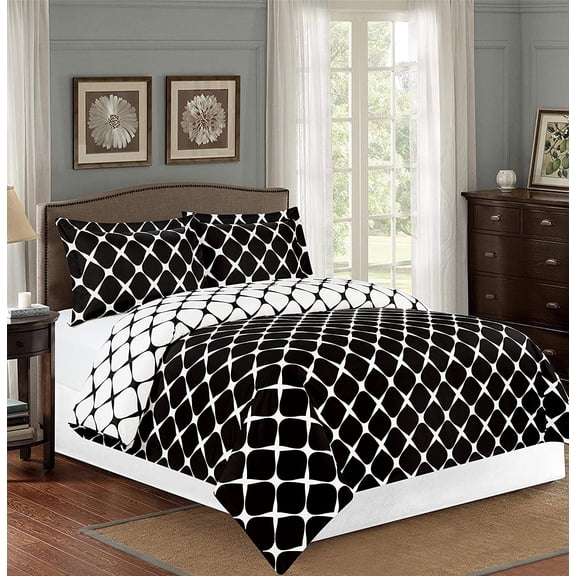 2-Piece Milano Trellis Pattern 2-Tone Printed Reversible Duvet Cover Set