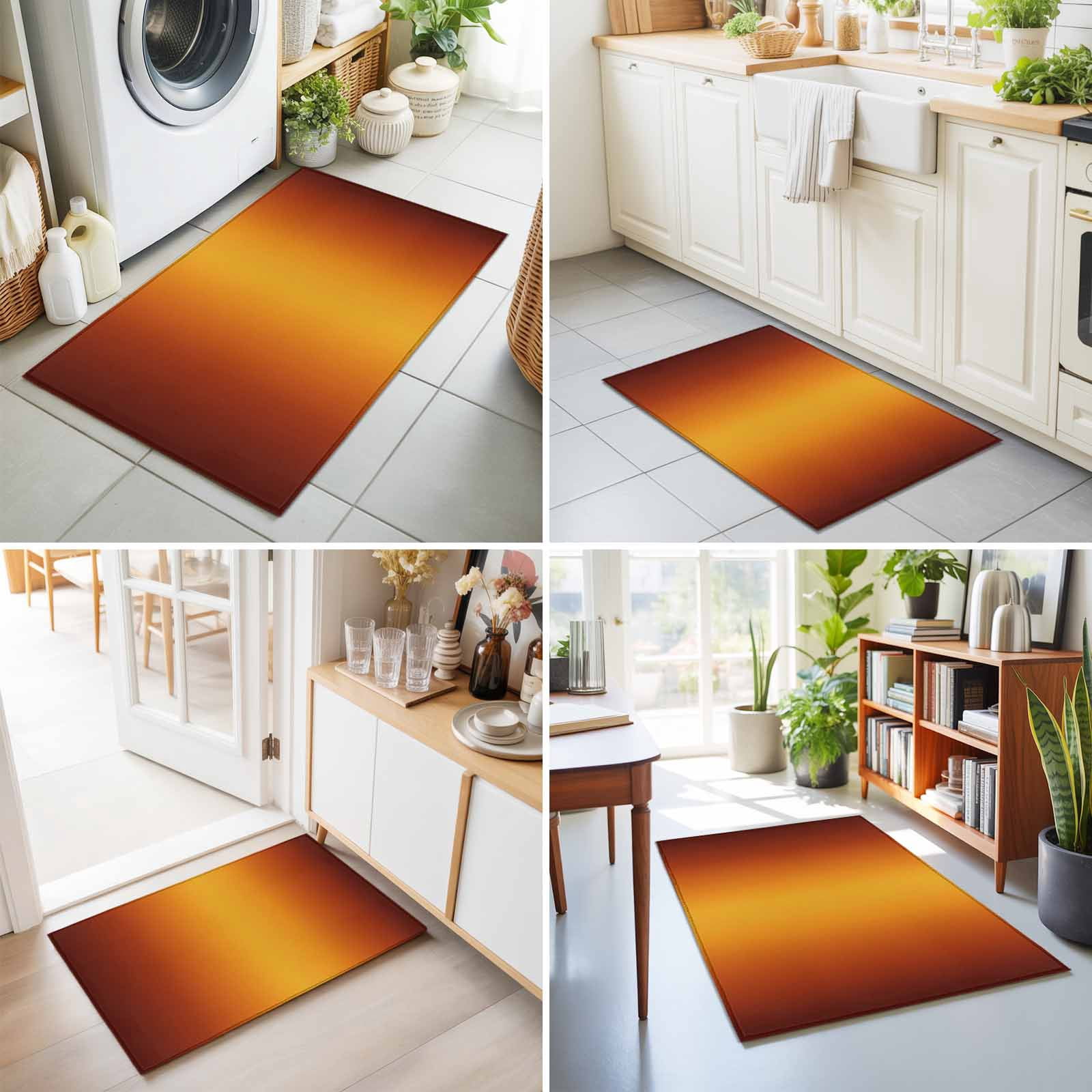 Entryway Rug 2'x3', Burnt Orange Yellow Ombre Kitchen Runner Rugs Non-Slip Carpet Mats, Modern Art Abstract Aesthetics Bedside Rugs Runners Washable Floor Carpet for Bathroom Laundry Room