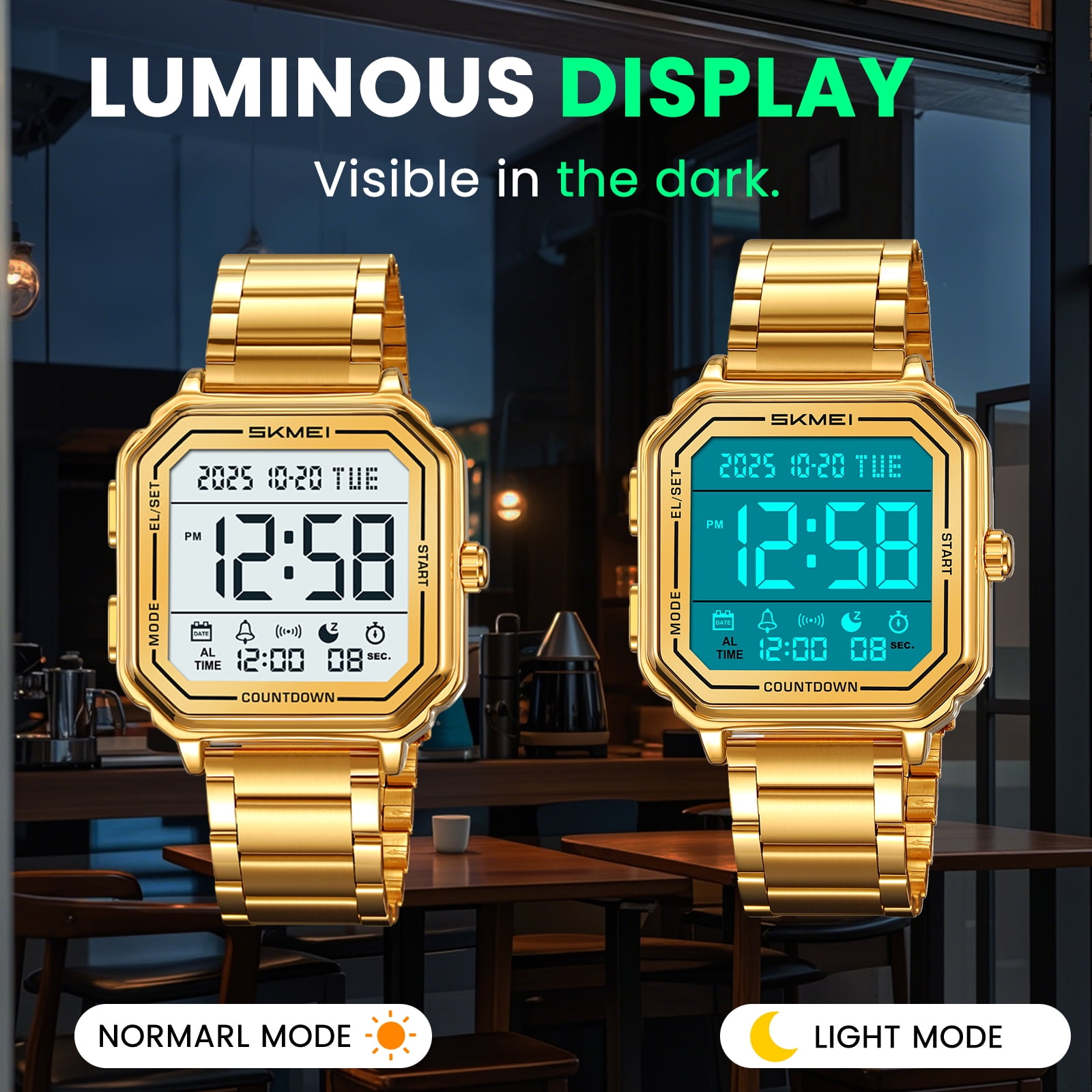 SKMEI Mens Digital Watch Sports Waterproof Outdoor Large Face Military Watches for Men with Stopwatch LED Back Ligh Alarm
