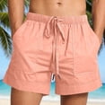 thumbnail image 2 of BiZtdJrK Cotton Linen 5 Inches Shorts for Men Casual Drawstring Beach Shorts Vacation Travel Clothes Summer Loose Wide Shorts Pink XXXL, 2 of 8