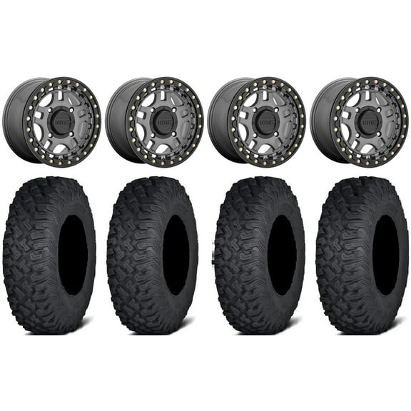 KMC Recon Beadlock 15" Wheels Gunmetal 33" Coyote Tires Polaris RZR XP 1000 / PRO XP / Ranger XP 900/1000
