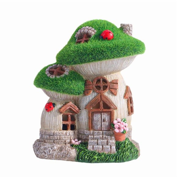 Mushroom Garden Statues with Outdoor Solar Light for Garden Decor, Green Flocked Decorations Resin Fairy House Accessories, Outdoor Decor Yard Gifts for Mom Women