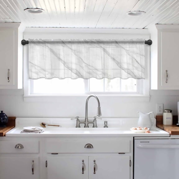 Marble Valance Curtains for Kitchen/Living Room/Bathroom/Bedroom Window, Modern Grey White Rock Monochrome Simple Rod Pocket Small Topper Half Short Window Curtains Voile Sheer Scarf 42"x12"