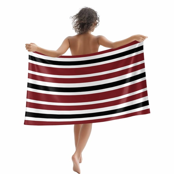 Beach Towel Red, Black and White Stripes Bath Pool Towels Striped Pattern Absorbent Beach Towel Soft Large Quick Dry Lightweight Camping Travel Sports Yoga Gym Swim Towels for Adult 35x70 Inch